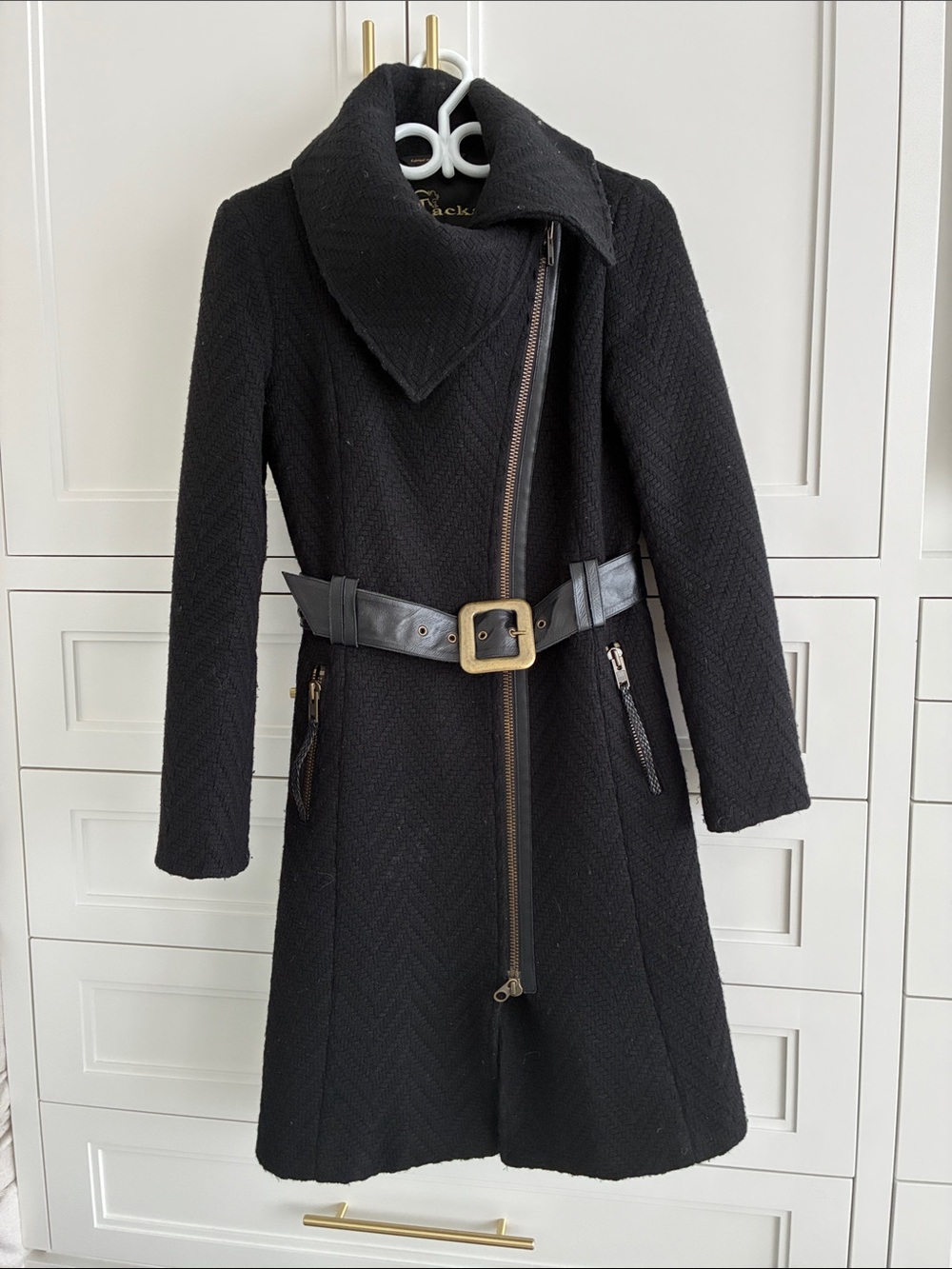 Mackage Wool-Blend Black Belted Coat - Women's Jacket & Coat